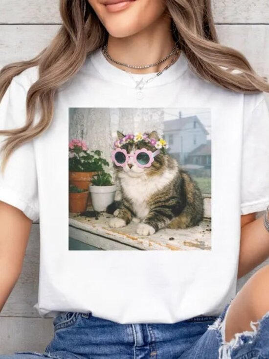 Tops - Funny Easter Cat Shirt, Floral Cat Tee, Cute Easter Cat Lover Gift